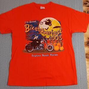 Vintage Hanes Heavyweight Tee 2003 Biketoberfest Daytona Beach‎ Orange L